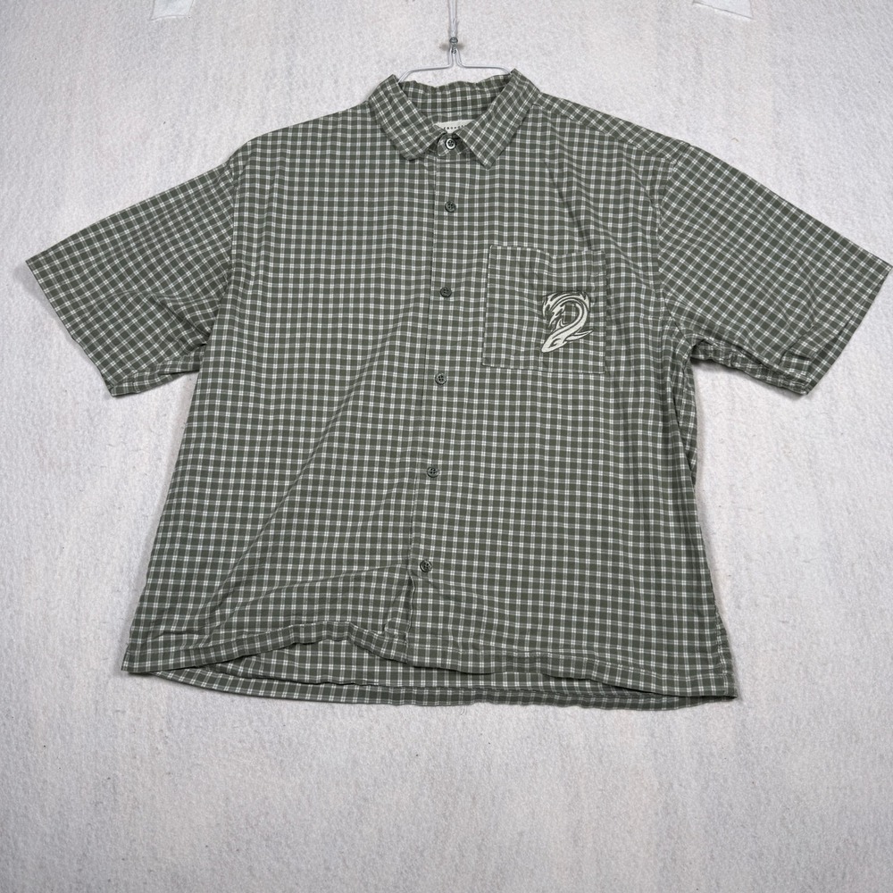 Aeropostale Mens Boxy Fit Short Sleeve Plaid Button Down Shirt Green Shark M